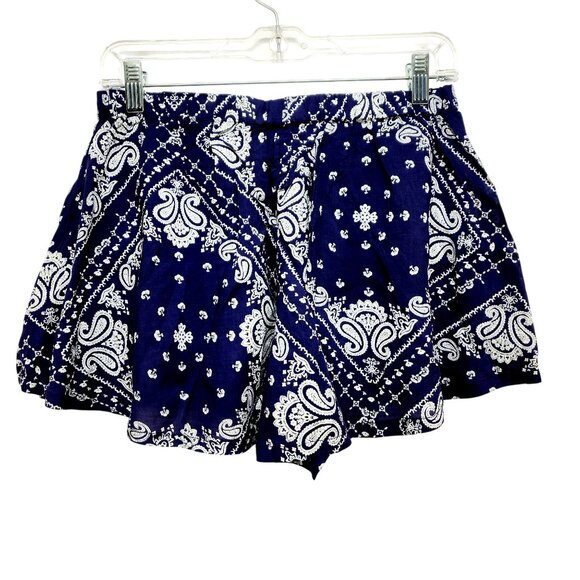 Womens Iris Basic Bandana Print Flowy Shorts With Pockets Size Large Navy & Whit - Picture 7 of 8